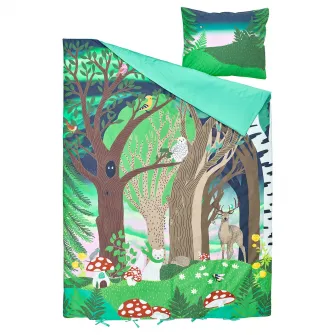 IKEA SKOGSDUVA Husa pilota+fata perna, multicolor/model padure, 150x200/50x60 cm