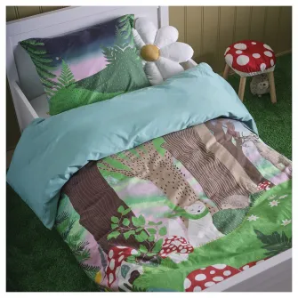 IKEA SKOGSDUVA Husa pilota+fata perna, multicolor/model padure, 150x200/50x60 cm