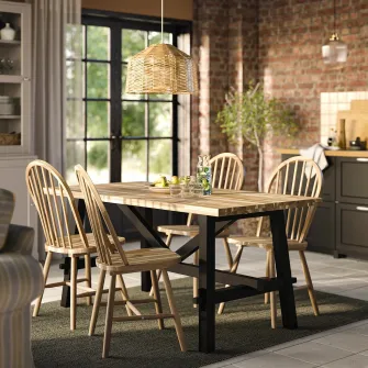 IKEA SKOGSTA Masa, acacia/negru, 160x81x74 cm
