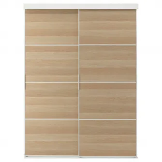 IKEA SKYTTA / MEHAMN Combinatie cu usa glisanta, alb/2 fete aspect stejar antichizat, 152x205 cm