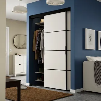 IKEA SKYTTA / MEHAMN Combinatie cu usa glisanta, negru/2 fete alb, 152x205 cm