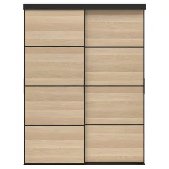 IKEA SKYTTA / MEHAMN Combinatie cu usa glisanta, negru/2 fete aspect stejar antichizat, 152x205 cm