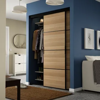 IKEA SKYTTA / MEHAMN Combinatie cu usa glisanta, negru/2 fete aspect stejar antichizat, 152x205 cm