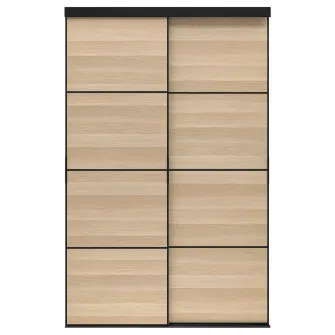 IKEA SKYTTA / MEHAMN Combinatie cu usa glisanta, negru/2 fete aspect stejar antichizat, 152x240 cm