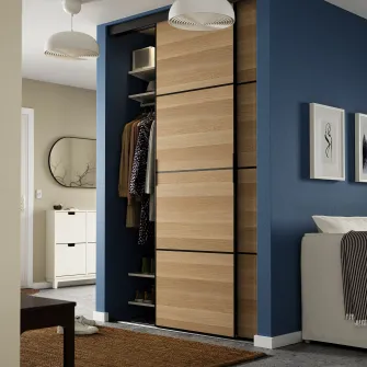 IKEA SKYTTA / MEHAMN Combinatie cu usa glisanta, negru/2 fete aspect stejar antichizat, 152x240 cm