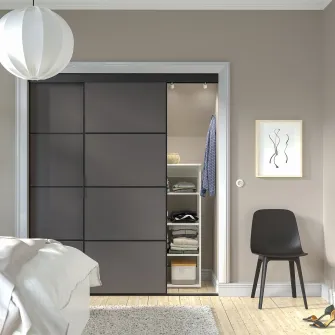 IKEA SKYTTA / MEHAMN Combinatie cu usa glisanta, negru/2 fete gri inchis, 177x205 cm
