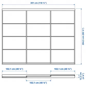 IKEA SKYTTA / SVARTISDAL Combinatie cu usa glisanta, aluminiu/alb hartie, 301x205 cm