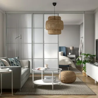 IKEA SKYTTA / SVARTISDAL Combinatie cu usa glisanta, aluminiu/alb hartie, 301x240 cm