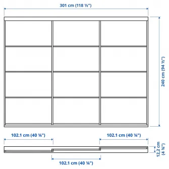 IKEA SKYTTA / SVARTISDAL Combinatie cu usa glisanta, aluminiu/alb hartie, 301x240 cm