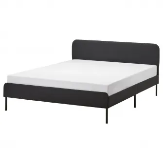 IKEA SLATTUM Cadru pat tapitat, Vissle gri inchis, 160x200 cm