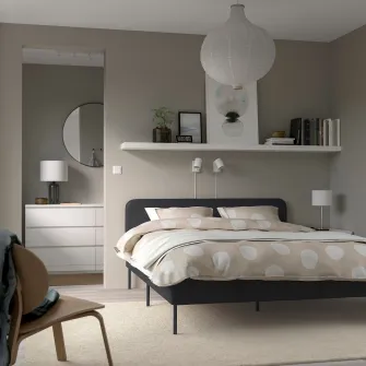 IKEA SLATTUM Cadru pat tapitat, Vissle gri inchis, 160x200 cm