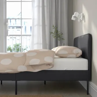 IKEA SLATTUM Cadru pat tapitat, Vissle gri inchis, 160x200 cm