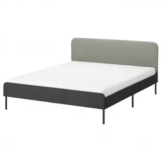 SLATTUM cadru pat tapitat, Vissle gri inchis/include husa pentru tetiera Öreryd gri/bej, 140x200 cm