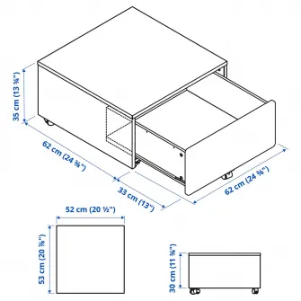 IKEA SLÄKT Cutie depozitare+rotile, alb, 62x62x35 cm
