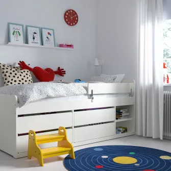 IKEA SLÄKT / NATTAPA Cadru pat depozitare+bara+somiera, alb, 90x200 cm