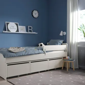 IKEA SLÄKT / NATTAPA Cadru pat+bara de protectie+somiera, alb, 90x200 cm
