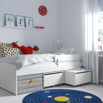 IKEA SLÄKT / NATTAPA Cadru pat+bara de protectie+somiera, alb, 90x200 cm