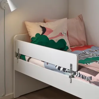 IKEA SLÄKT / NATTAPA Cadru pat+bara de protectie+somiera, alb, 90x200 cm