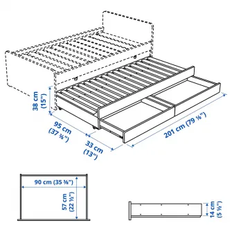 IKEA SLÄKT Cadru extensie pat cu depozitare, alb, 90x200 cm