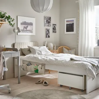 IKEA SLÄKT Cadru pat, Include: tablie/Vissle bej, 90x200 cm