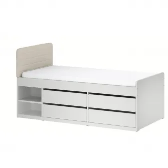 IKEA SLÄKT Cadru pat cu depozitare, Include: tablie/Vissle bej, 90x200 cm
