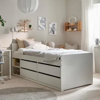 IKEA SLÄKT Cadru pat cu depozitare, Include: tablie/Vissle bej, 90x200 cm