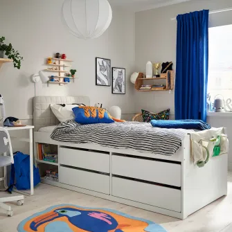 IKEA SLÄKT Cadru pat cu depozitare, Include: tablie/Vissle bej, 90x200 cm