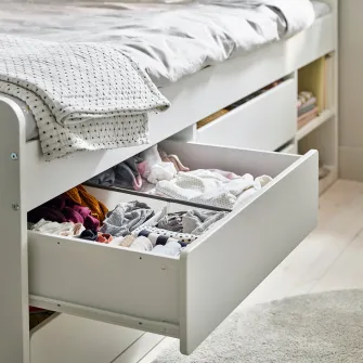 IKEA SLÄKT Cadru pat cu depozitare, Include: tablie/Vissle bej, 90x200 cm