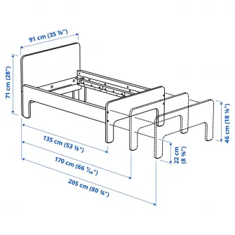 IKEA SLÄKT Cadru pat extensibil+somiera, alb, 80x200 cm