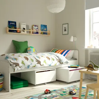 IKEA SLÄKT Cadru pat+somiera, alb, 90x200 cm