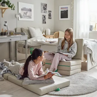 IKEA SLÄKT Pouf/saltea, pliabila, Vissle bej/verde