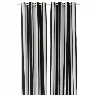 IKEA SLÅNHÖSTMAL Draperii, 2buc, alb/negru dunga/cu ochiuri, 145x300 cm