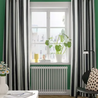 IKEA SLÅNHÖSTMAL Draperii, 2buc, alb/negru dunga/cu ochiuri, 145x300 cm