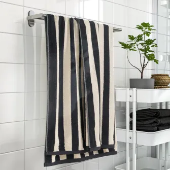 IKEA SLÅNHÖSTMAL Prosop baie, negru/bej deschis dungat, 100x150 cm