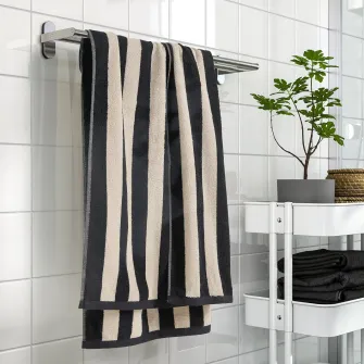 IKEA SLÅNHÖSTMAL Prosop baie, negru/bej deschis dungat, 70x140 cm