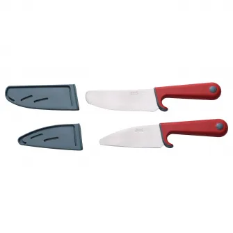 IKEA SMÅBIT Set cutite, 2piese, turcoaz deschis/rosu deschis