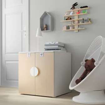 IKEA SMÅSTAD / PLATSA Corp, alb mesteacan/cu 1 polita, 60x57x63 cm
