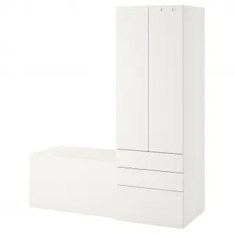 IKEA SMÅSTAD / PLATSA Ansamblu depozitare, alb alb/cu banca, 150x57x181 cm
