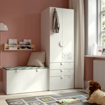 IKEA SMÅSTAD / PLATSA Ansamblu depozitare, alb alb/cu banca, 150x57x181 cm