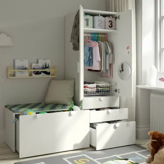 IKEA SMÅSTAD / PLATSA Ansamblu depozitare, alb alb/cu banca, 150x57x181 cm