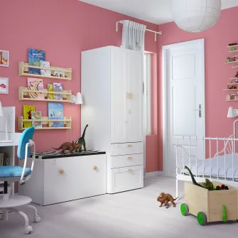 IKEA SMÅSTAD / PLATSA Ansamblu depozitare, alb cu cadru/cu banca, 150x57x181 cm
