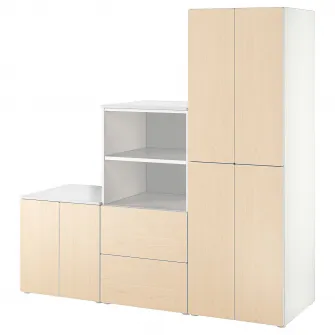 IKEA SMÅSTAD / PLATSA Ansamblu depozitare, alb/mesteacan, 180x57x181 cm