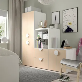 IKEA SMÅSTAD / PLATSA Ansamblu depozitare, alb/mesteacan, 180x57x181 cm