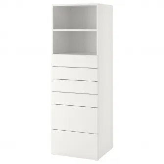 IKEA SMÅSTAD / PLATSA Biblioteca, alb alb/+ 6 sertare, 60x57x181 cm