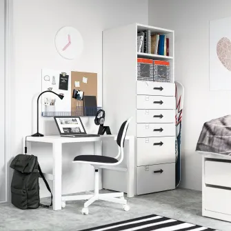 IKEA SMÅSTAD / PLATSA Biblioteca, alb alb/+ 6 sertare, 60x57x181 cm
