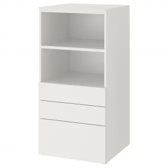 IKEA SMÅSTAD / PLATSA Biblioteca, alb alb/+3 sertare, 60x57x123 cm