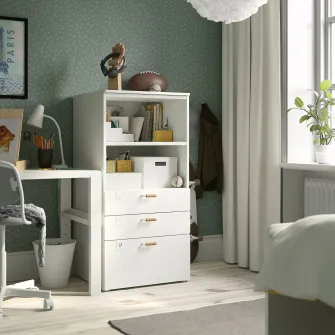 IKEA SMÅSTAD / PLATSA Biblioteca, alb alb/+3 sertare, 60x57x123 cm
