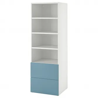 IKEA SMÅSTAD / PLATSA Biblioteca, alb albastru/cu 2 sertare, 60x57x181 cm