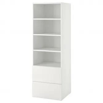IKEA SMÅSTAD / PLATSA Biblioteca, alb alb/cu 2 sertare, 60x57x181 cm