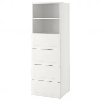 IKEA SMÅSTAD / PLATSA Biblioteca, alb cu cadru/+ 4 sertare, 60x57x181 cm